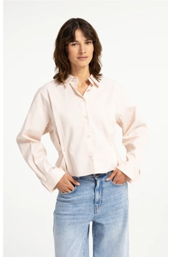 blusa de popelina con cintura ajustable y mangas largas rosa melocoton