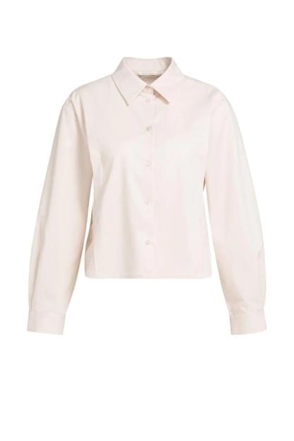 blusa de popelina con cintura ajustable y mangas largas rosa melocoton