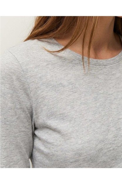 camiseta basica gris manga larga system action mujer