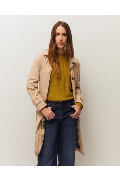 chaqueta trench larga beige mujer system action
