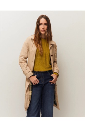 chaqueta trench larga beige mujer system action