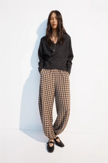 pantalon cuadros bombacho marron luxor checks ese o ese mujer
