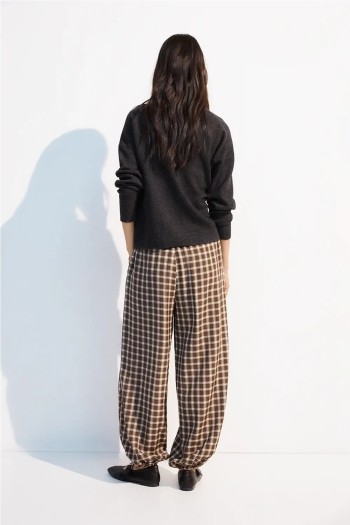 pantalon cuadros bombacho marron luxor checks ese o ese mujer