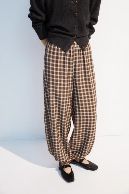 pantalon cuadros bombacho marron luxor checks ese o ese mujer