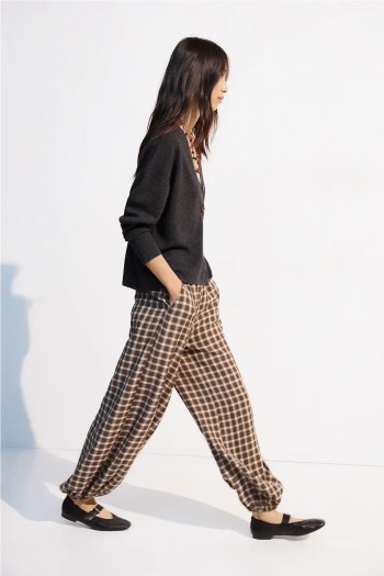 pantalon cuadros bombacho marron luxor checks ese o ese mujer