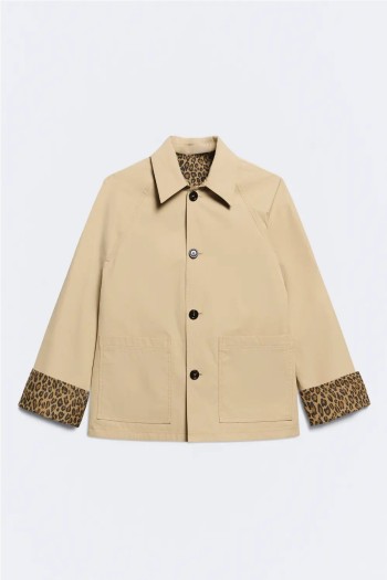 chaqueta camille reversible beige y animal print repelente al agua ese