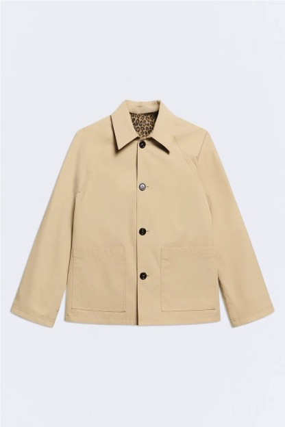 chaqueta camille reversible beige y animal print repelente al agua ese