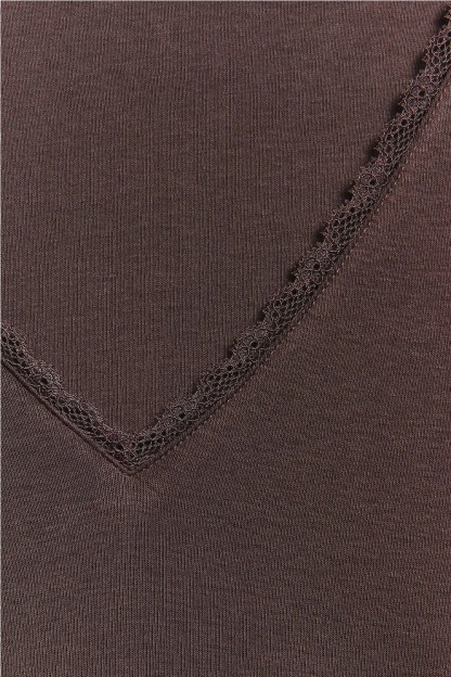 camiseta básica manga larga encaje marrón café lace ese o ese mujer