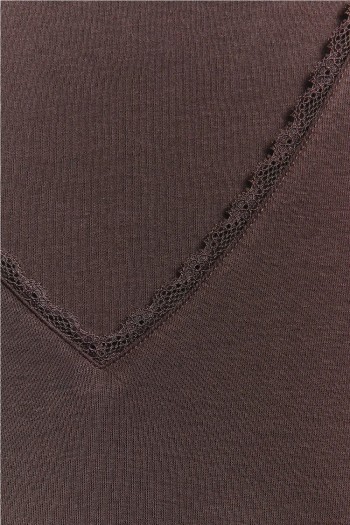 camiseta básica manga larga encaje marrón café lace ese o ese mujer