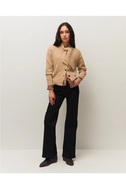 cardigan con lazada en el cuello color beige systemaction mujer