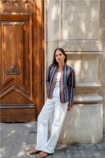 chaqueta hari norfolk ese o ese rayas marron y azul. CHAQUETA HARI NOR