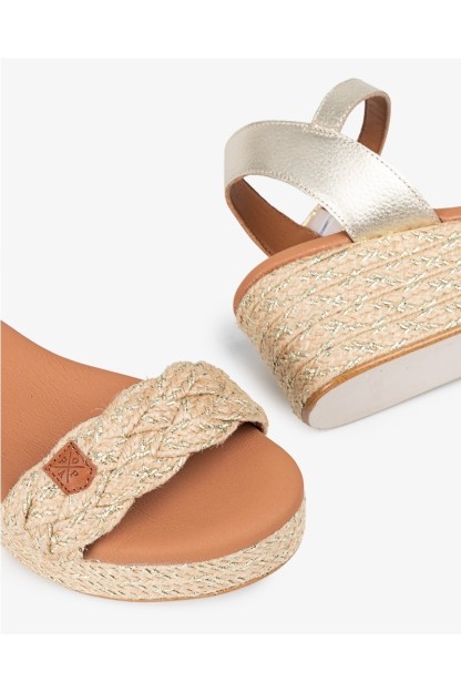 Sandalia baja rafia color dorado de mujer Popa 2