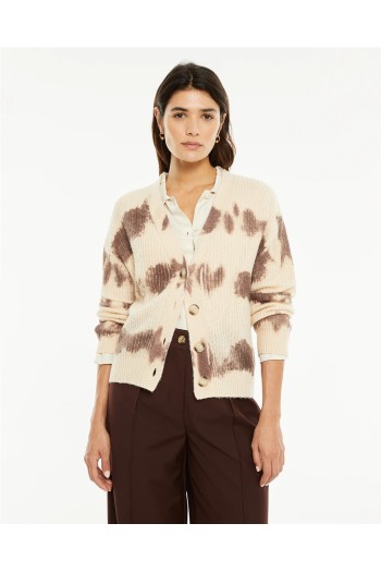 cardigan chaqueta punto estampado beige y granate puntos systemaction