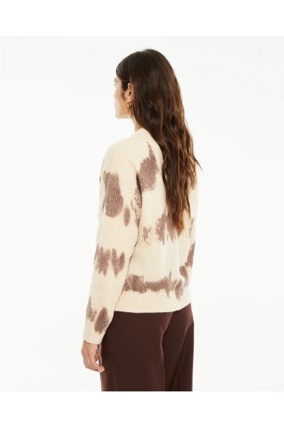 cardigan chaqueta punto estampado beige y granate puntos systemaction