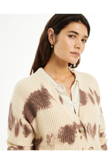 cardigan chaqueta punto estampado beige y granate puntos systemaction