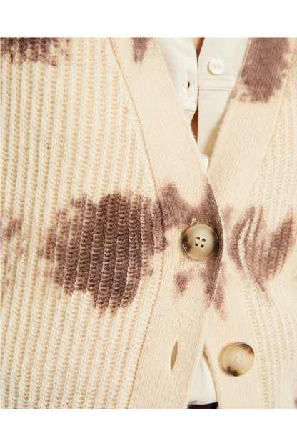 cardigan chaqueta punto estampado beige y granate puntos systemaction