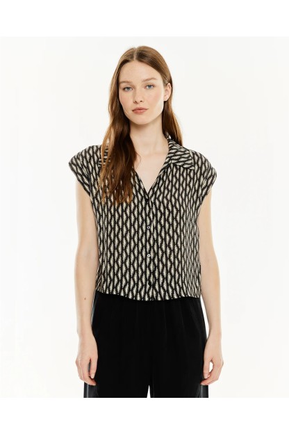 camisa estampada cuello camisera negro y blanco systemaction