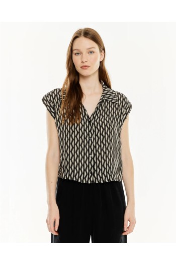 camisa estampada cuello camisera negro y blanco systemaction