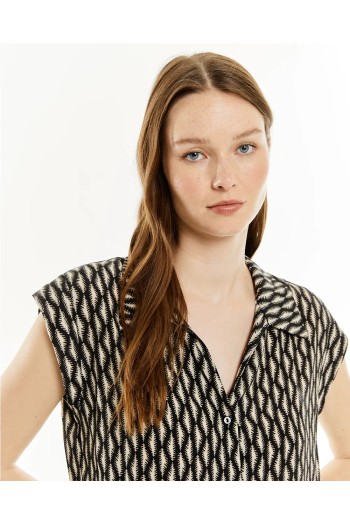 camisa estampada cuello camisera negro y blanco systemaction