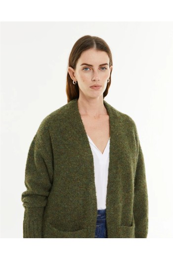chaqueta larga de punto verde mujer systemaction