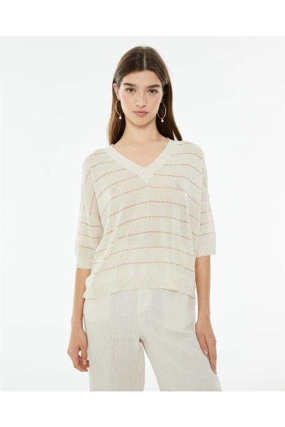 jersey de mujer de rayas beige y lurex systemaction