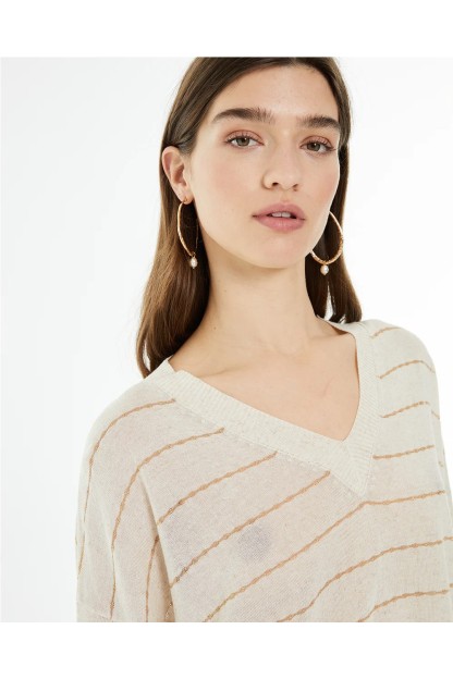 jersey de mujer de rayas beige y lurex systemaction