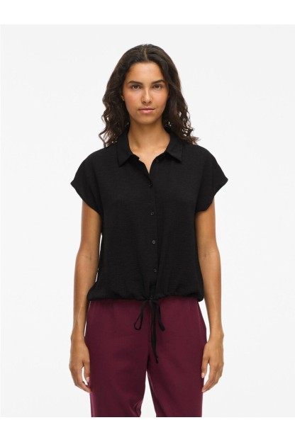 camisa manga corta burdeos y negro vila mujer