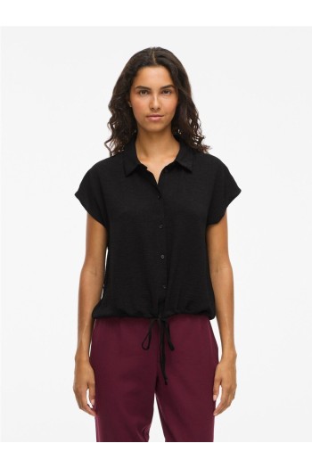 camisa manga corta burdeos y negro vila mujer