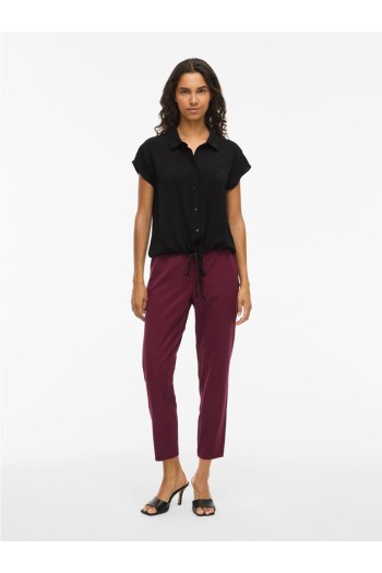 camisa manga corta burdeos y negro vila mujer