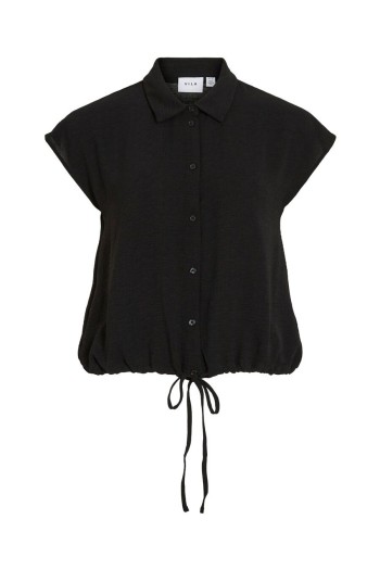 camisa manga corta burdeos y negro vila mujer