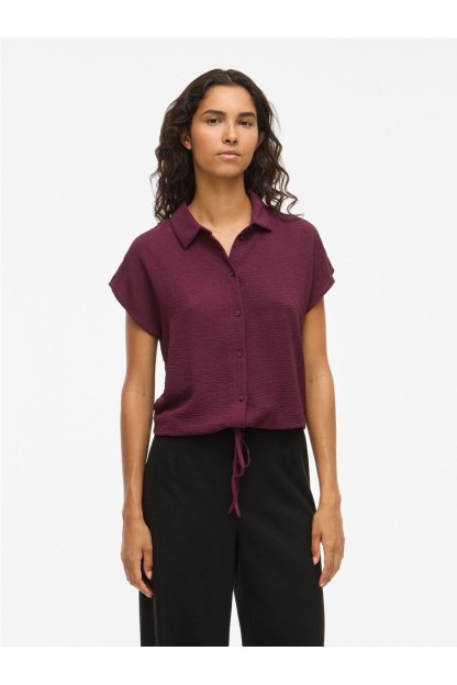camisa manga corta burdeos y negro vila mujer