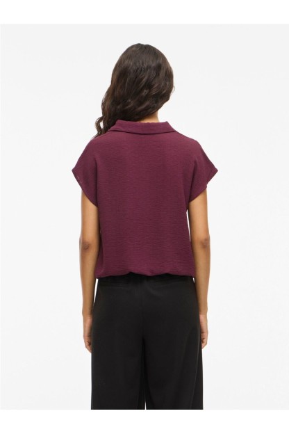camisa manga corta burdeos y negro vila mujer 2