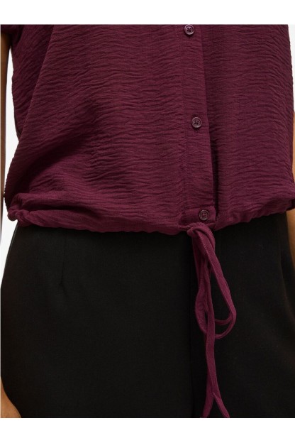 camisa manga corta burdeos y negro vila mujer