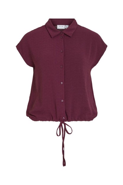 camisa manga corta burdeos y negro vila mujer