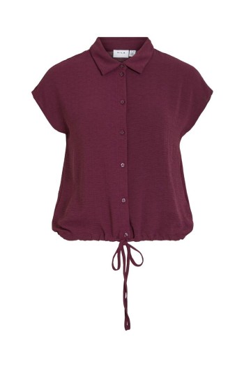 camisa manga corta burdeos y negro vila mujer