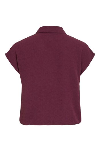 camisa manga corta burdeos y negro vila mujer