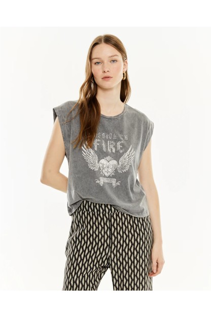 camiseta corazon gris system action mujer