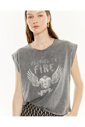 camiseta corazon gris system action mujer