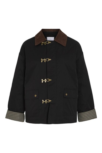 parka vibukki negra con puños estanpado pata de gallo tipo barbour