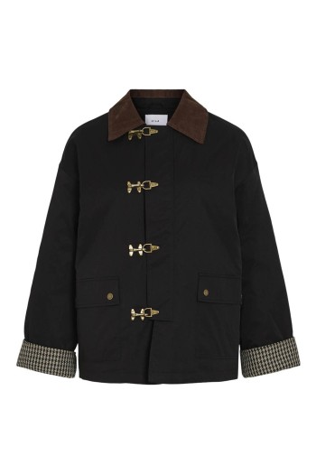 parka vibukki negra con puños estanpado pata de gallo tipo barbour