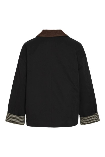 parka vibukki negra con puños estanpado pata de gallo tipo barbour