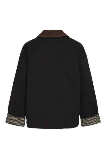 parka vibukki negra con puños estanpado pata de gallo tipo barbour