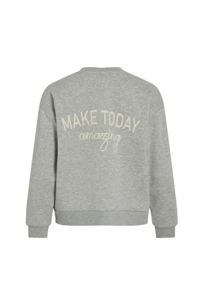 chaqueta con botones vimarin VILA color gris con mensaje en la parte d