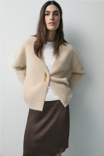 chaqueta alpine ese o ese color avena con punto efecto pelo